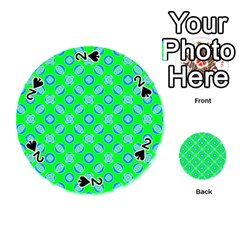 Mod Blue Circles On Bright Green Playing Cards 54 (round)  by BrightVibesDesign