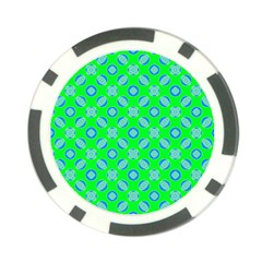 Mod Blue Circles On Bright Green Poker Chip Card Guards