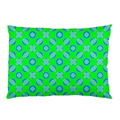 Mod Blue Circles On Bright Green Pillow Case