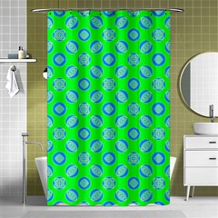 Mod Blue Circles On Bright Green Shower Curtain 48  X 72  (small)  by BrightVibesDesign