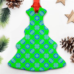 Mod Blue Circles On Bright Green Christmas Tree Ornament (2 Sides)