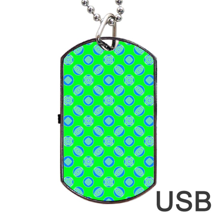 Mod Blue Circles On Bright Green Dog Tag USB Flash (Two Sides) 