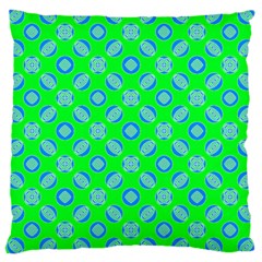 Mod Blue Circles On Bright Green Large Cushion Case (two Sides)