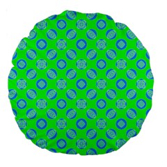 Mod Blue Circles On Bright Green Large 18  Premium Round Cushions by BrightVibesDesign