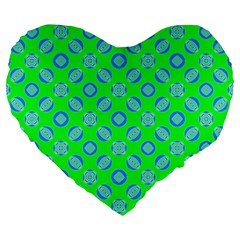 Mod Blue Circles On Bright Green Large 19  Premium Heart Shape Cushions by BrightVibesDesign