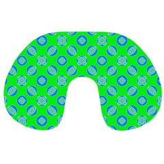 Mod Blue Circles On Bright Green Travel Neck Pillows by BrightVibesDesign