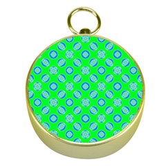 Mod Blue Circles On Bright Green Gold Compasses