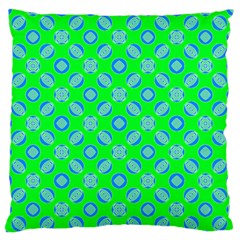 Mod Blue Circles On Bright Green Large Flano Cushion Case (two Sides) by BrightVibesDesign