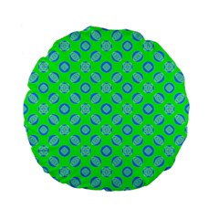 Mod Blue Circles On Bright Green Standard 15  Premium Flano Round Cushions