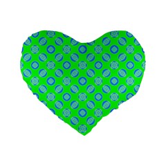 Mod Blue Circles On Bright Green Standard 16  Premium Flano Heart Shape Cushions