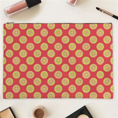 Mod Yellow Circles On Orange Cosmetic Bag (XXL) 