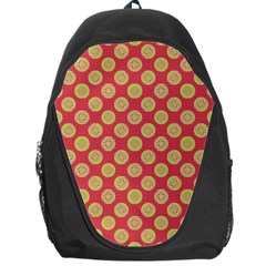 Mod Yellow Circles On Orange Backpack Bag by BrightVibesDesign