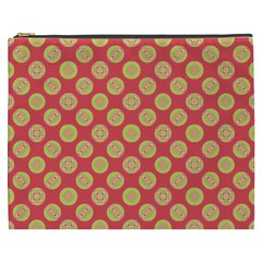 Mod Yellow Circles On Orange Cosmetic Bag (xxxl)  by BrightVibesDesign