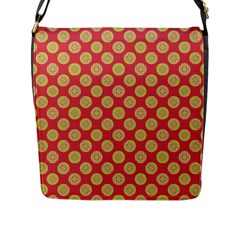 Mod Yellow Circles On Orange Flap Messenger Bag (L) 