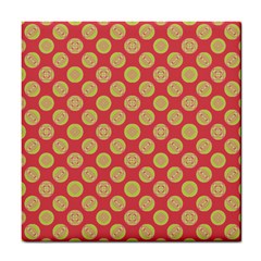 Mod Yellow Circles On Orange Tile Coasters