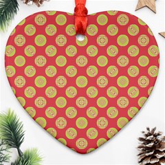 Mod Yellow Circles On Orange Ornament (Heart) 