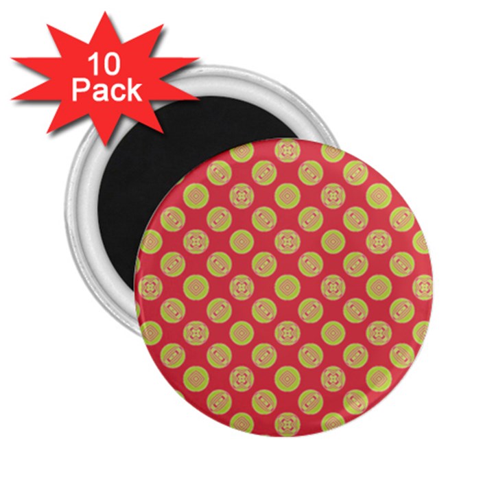 Mod Yellow Circles On Orange 2.25  Magnets (10 pack) 