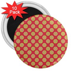 Mod Yellow Circles On Orange 3  Magnets (10 pack) 