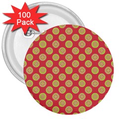 Mod Yellow Circles On Orange 3  Buttons (100 pack) 