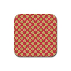 Mod Yellow Circles On Orange Rubber Coaster (Square) 