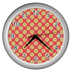 Mod Yellow Circles On Orange Wall Clocks (Silver) 