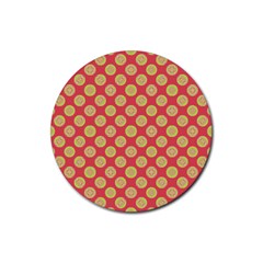 Mod Yellow Circles On Orange Rubber Coaster (Round) 