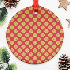 Mod Yellow Circles On Orange Round Ornament (Two Sides) 