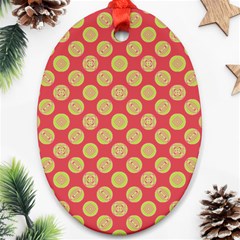 Mod Yellow Circles On Orange Oval Ornament (Two Sides)