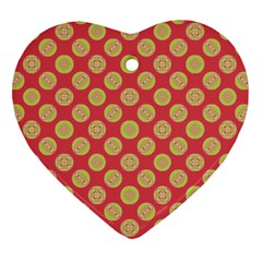 Mod Yellow Circles On Orange Heart Ornament (2 Sides) by BrightVibesDesign