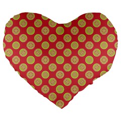 Mod Yellow Circles On Orange Large 19  Premium Heart Shape Cushions