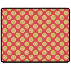 Mod Yellow Circles On Orange Double Sided Fleece Blanket (Medium) 