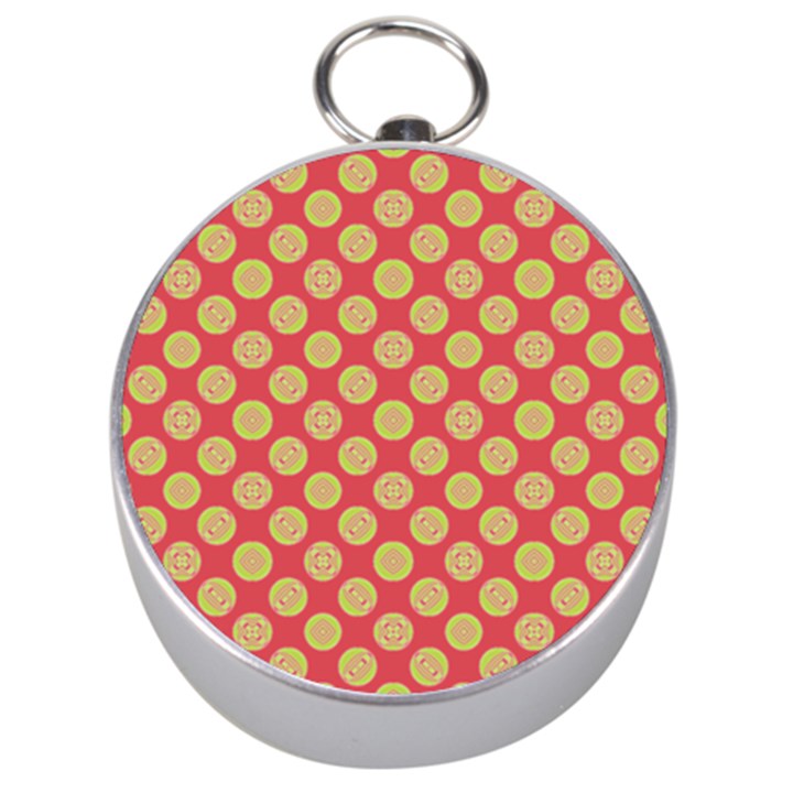 Mod Yellow Circles On Orange Silver Compasses