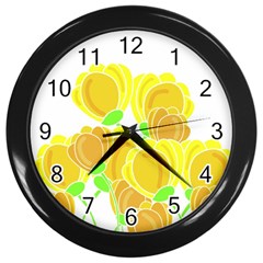 Yellow Flowers Wall Clocks (black)