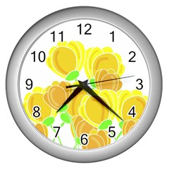 Yellow Flowers Wall Clocks (silver) 