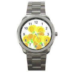 Yellow Flowers Sport Metal Watch