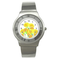 Yellow Flowers Stainless Steel Watch