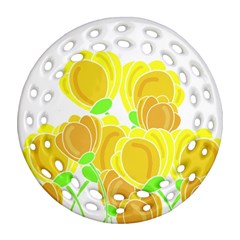 Yellow Flowers Round Filigree Ornament (2side)