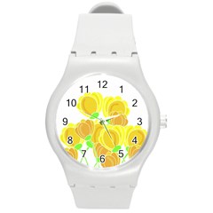 Yellow Flowers Round Plastic Sport Watch (m) by Valentinaart