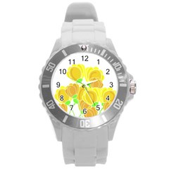 Yellow Flowers Round Plastic Sport Watch (l)