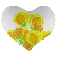 Yellow Flowers Large 19  Premium Flano Heart Shape Cushions