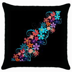 Coorful Flower Design On Black Background Throw Pillow Case (black)