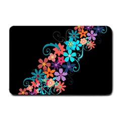 Coorful Flower Design On Black Background Small Doormat  by GabriellaDavid