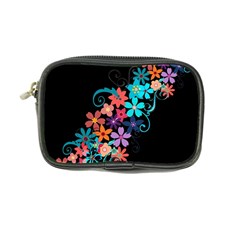 Coorful Flower Design On Black Background Coin Purse by GabriellaDavid