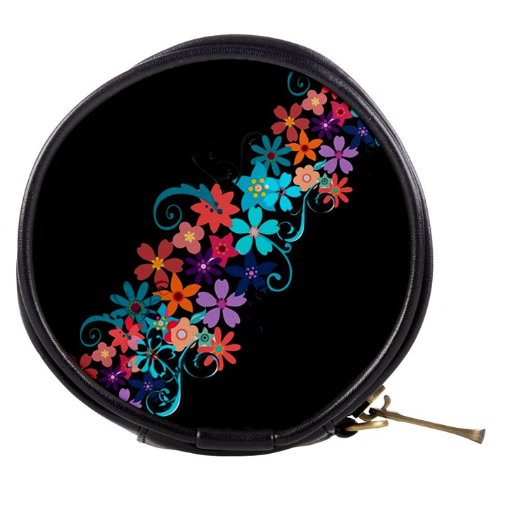 Coorful Flower Design On Black Background Mini Makeup Bags