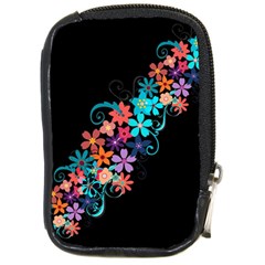 Coorful Flower Design On Black Background Compact Camera Cases