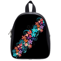 Coorful Flower Design On Black Background School Bags (small)  by GabriellaDavid