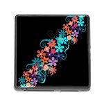 Coorful Flower Design On Black Background Memory Card Reader (Square) Front