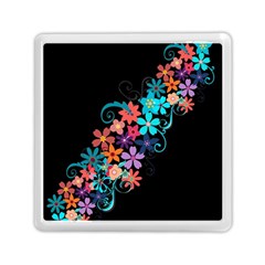 Coorful Flower Design On Black Background Memory Card Reader (square)  by GabriellaDavid