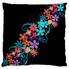 Coorful Flower Design On Black Background Large Cushion Case (two Sides) by GabriellaDavid