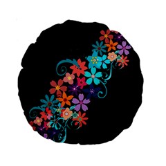 Coorful Flower Design On Black Background Standard 15  Premium Round Cushions